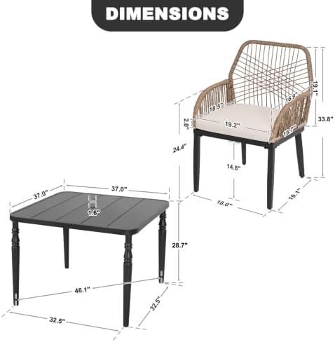 NUU GARDEN 5-Piece Outdoor Dining Set, Outdoor Table and Chairs, All Weather - Image 5