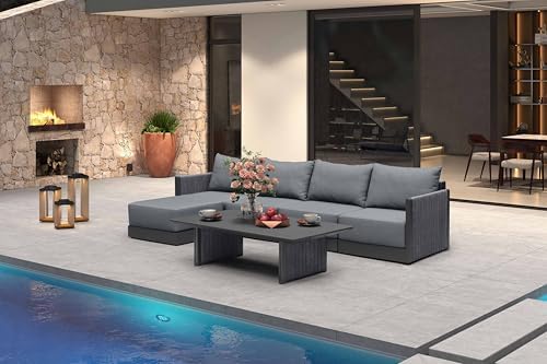 PURPLE LEAF Outdoor Sofa Santorini 6-PC w/Coffee Table & Ottoman by PURPLELEAF