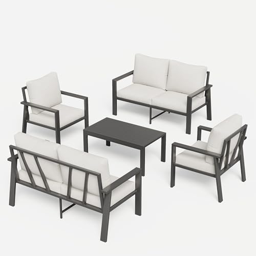 5 Pieces Aluminum Patio Furniture Set Deck Outdoor Furniture 6-Seat Patio - Image 4