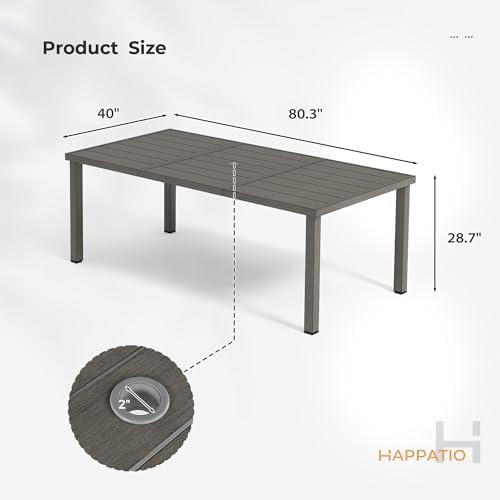 Outdoor Dining Table for 8, Large 80.3" Rectangular Aluminum Patio Tabletop - Image 3