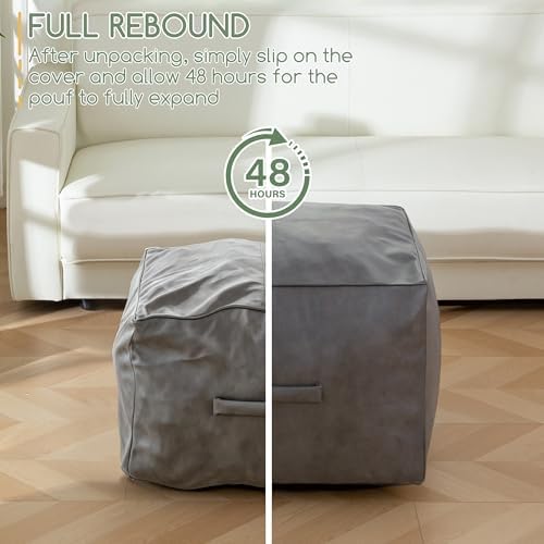 HIGOGOGO Square Stuffed Pouf Ottoman, Pu Leather Poufs - Image 6