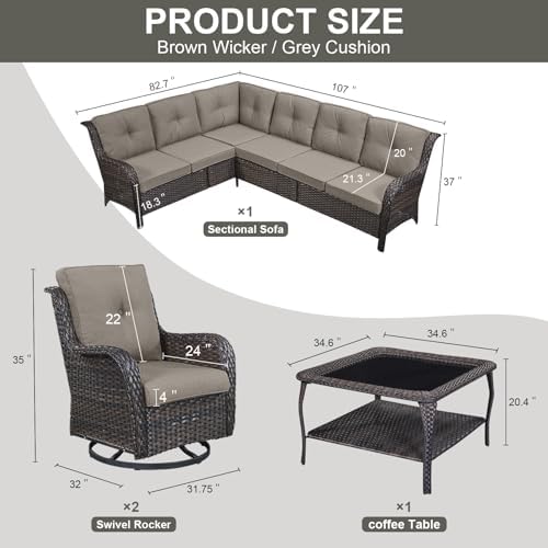 Patio Furniture Set 6 Seats, Outdoor Swivel Rocker Patio Chairs, Oversized - Image 2