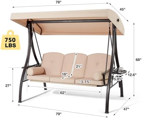 HOMREST 3 Seat Porch Swing - Image 2
