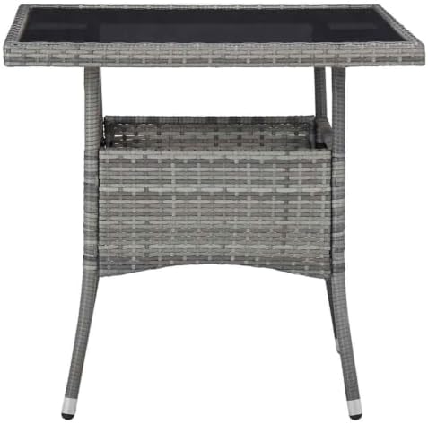 vidaXL Patio Dining Table Gray Poly Rattan and Glass - Image 5