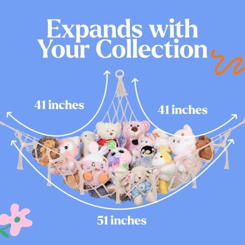 Large Macrame Stuffed Animal Storage Hammock w/Lights 2 Pack | Holds 12 lbs | - Image 3