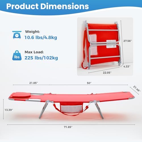 DUMOS Lounge Chair Outdoor, Beach Tanning Chair - Image 3