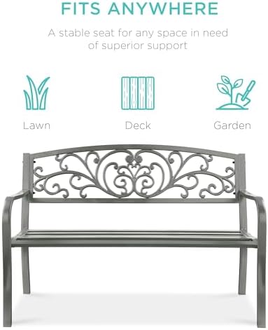 Best Choice Products Outdoor Bench Steel Garden Patio Porch Furniture - Image 3