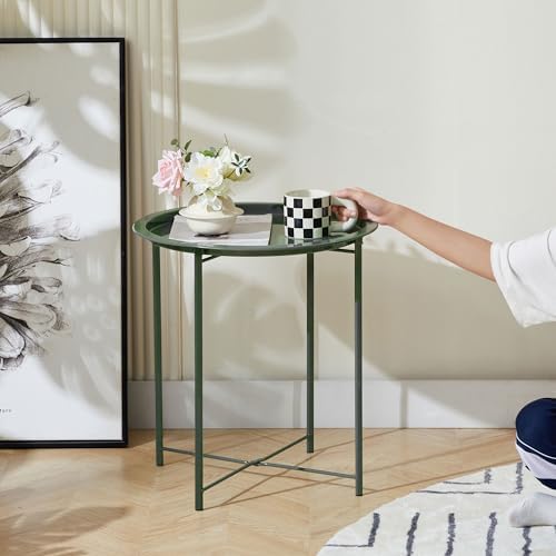 VECELO Side/End Table, Folding Round Metal Anti-Rust and Waterproof Outdoor or - Image 6