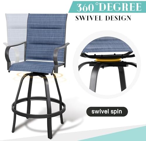 Vongrasig 2 Piece Outdoor Patio Swivel Bar Chairs, All Weather Padded Sling - Image 6