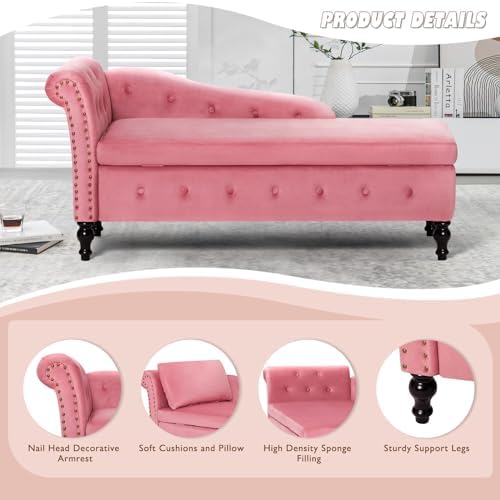 Velvet Chaise Lounge w/Left Armrest & Storage Space - Image 3