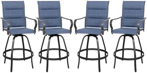 Vongrasig 4 Piece Outdoor Patio Swivel Bar Chairs, All Weather Padded Sling by Vongrasig