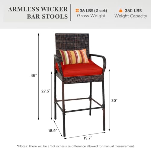 Sundale Outdoor Wicker Bar Stool Set of 6, Patio Counter Height Pub Chair - Image 3