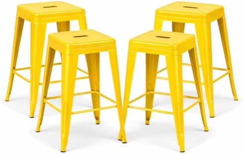 24 Inch Yellow Metal Counter Stools by Unknown