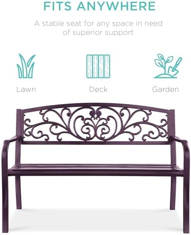 Best Choice Products Outdoor Bench Steel Garden Patio Porch Furniture - Image 3