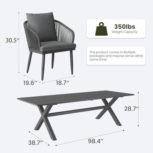 11 Pieces Outdoor Patio Dining Set, Aluminium Rectangular Dining Table and - Image 7