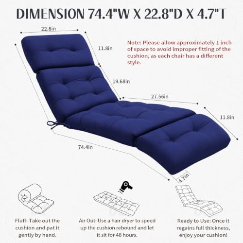 EverPine Outdoor Chaise Lounge Chair Cushion 74.4 x 22.8 x 4.7 Inch, Patio - Image 2