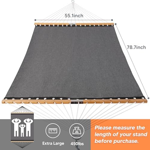 Portable Double Outdoor Hammock, 450lbs Capacity, Dark Gray - Image 6
