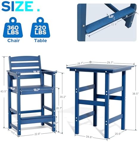 Outdoor Bar Table, HDPE High Top Patio Bistro Slatted Table - Image 2