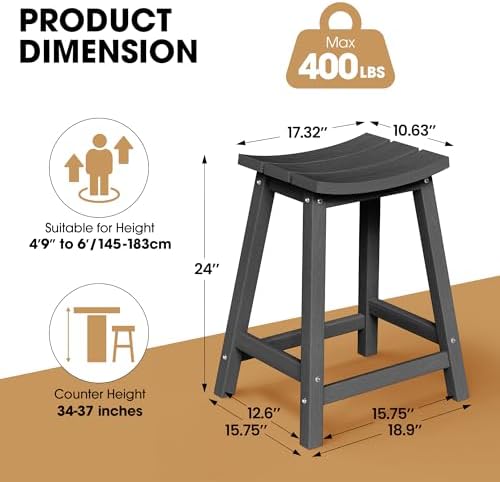 Ciokea 24" Outdoor Counter Height Bar Stools Set of 2 - Image 2