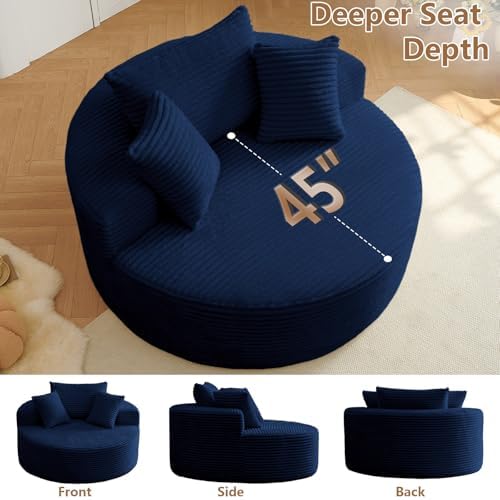 Oversized Round Chair Lounge Chaise Indoor, Upholstered Corduroy Deep Seat - Image 6