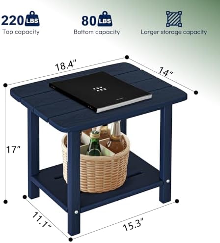 2-Tier Outdoor Side Table, HDPE Patio End Table - Image 3