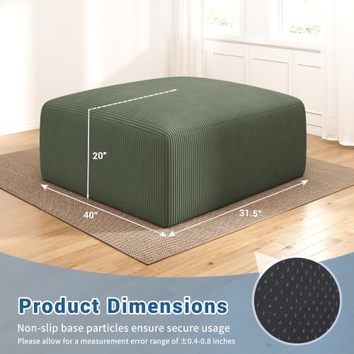 40" Oversized Square Corduroy Ottoman, Large Ottoman Pouf Footstool - Image 2