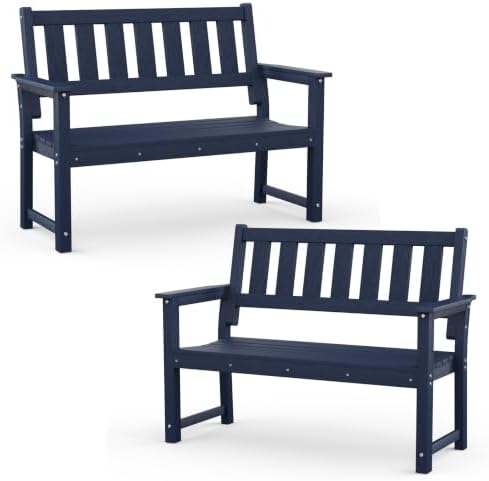 50" Poly Lumber HDPE Outdoor Bench Patio Seating, 2 Pack by ACUELGardenFurniture