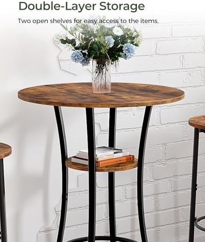 Round Bar Table, 2-Tier High Top & Counter Height Dining Table, - Image 6