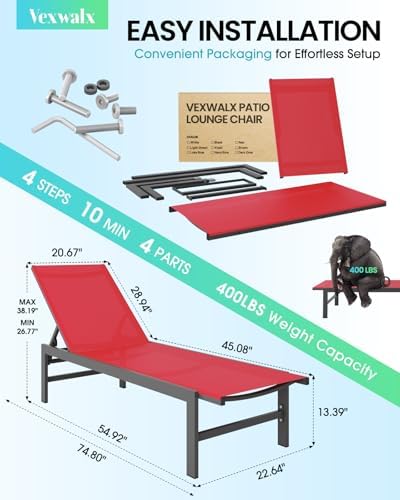 Vexwalx Pool Lounge Chairs Set of 2, Aluminum Lounge Chair Outdoor - Image 3