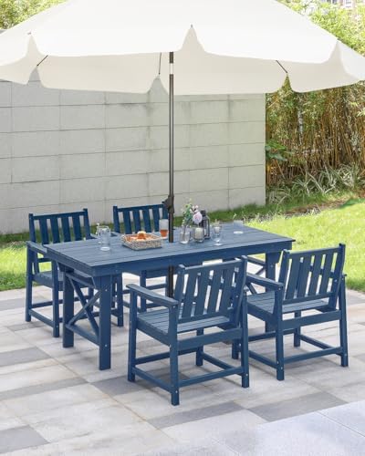 HDPE Outdoor Dining Set of 6, Patio Dining Table Set - Image 4