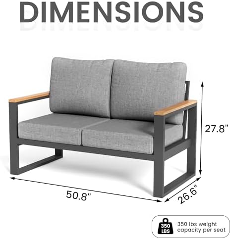 Aluminum Outdoor Patio Loveseat, Metal Double Seat Sofa - Image 2