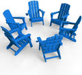 Folding Adirondack Chairs Set of 6, 2 Cup Holders, Ocean Blue by Suunyn