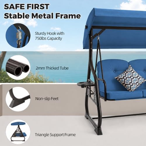 3 Seat Patio Swing with Canopy, 3-in-1 Outdoor Porch Swing Chair with - Image 6