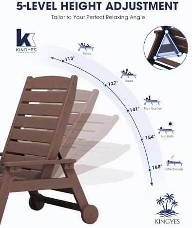 KINGYES HDPE Lounge Chair Outdoor Set of 4, All Weather Pool Lounger - Image 3