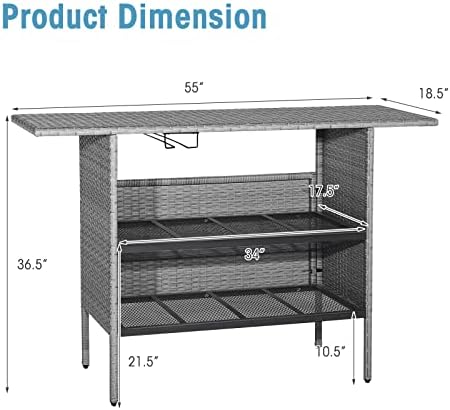 Tangkula Outdoor Wicker Bar Table, Patiojoy All Weather Patio Bar Height Table - Image 3
