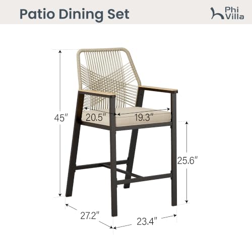 PHI VILLA Bar Height Patio Table & Chairs, Outdoor Furniture Dining Set - Image 4