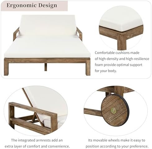 Merax Acacia Wood Outdoor Daybed Sofa, Farmhouse Patio Sun Lounger - Image 4