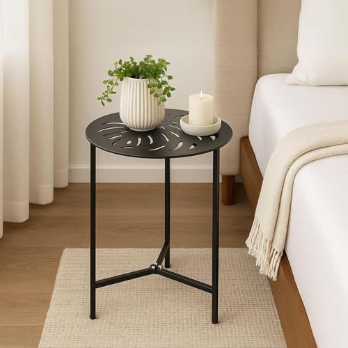 Party Zealot Set of 2 Small Round Metal Side Tables, 13-Inch Black Outdoor End - Image 6