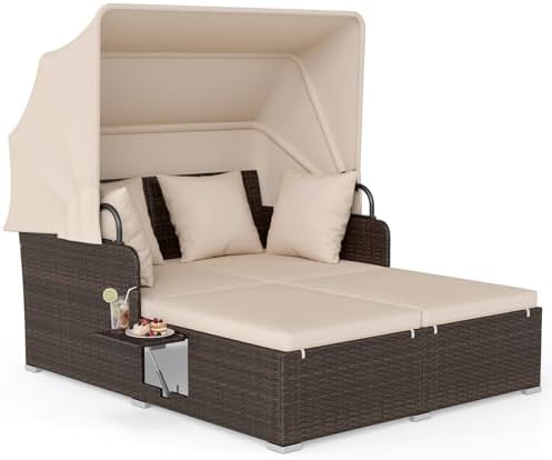HAPPYGRILL Outdoor Wicker Lounge Daybed, Hand-Woven PE RattanDaybed, Patio by HAPPYGRILL
