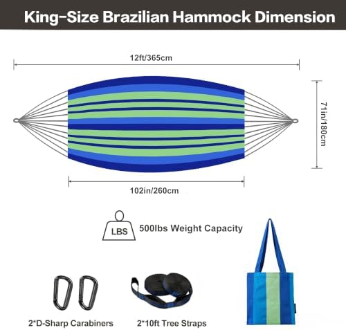 Brazilian Double Hammock with Tree Straps, King Size, 500 lbs Capacity - Image 2