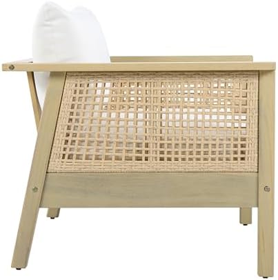 Merax Outdoor Acacia Wood Single Chair PE Wicker Club Chair Dining Chair - Image 3