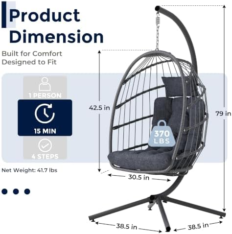 SWITTE Egg Chair Outdoor with Stand, Indoor Wicker Hanging Egg Swing - Image 2