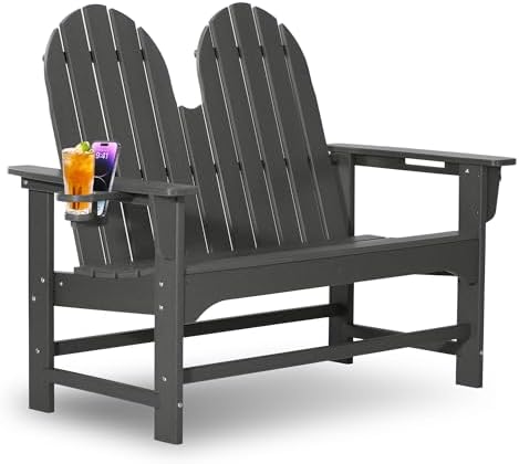 Outdoor Patio HDPE Adirondack Garden Skinny Bench, Weatherproof Front Porch - Image 7