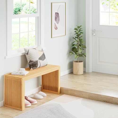Bamboo Dining Bench 35" Indoor Wooden Shoe Benches - Image 5