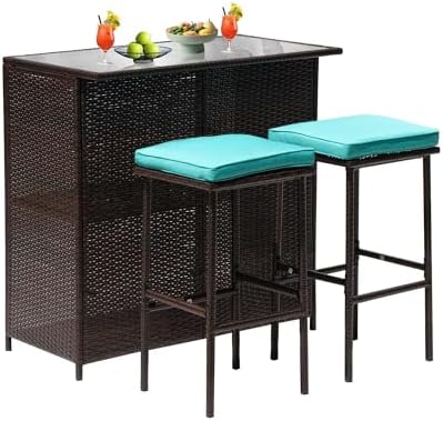PayLessHere Rattan Bar Set 3Pcs Patio Wicker Bistro Set Sturdy Frame Bar Height by PayLessHere