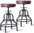 Industrial Bar Stools-Swivel Leather Metal Bar Stool-20-27 Inch Tall Counter by LOKKHAN