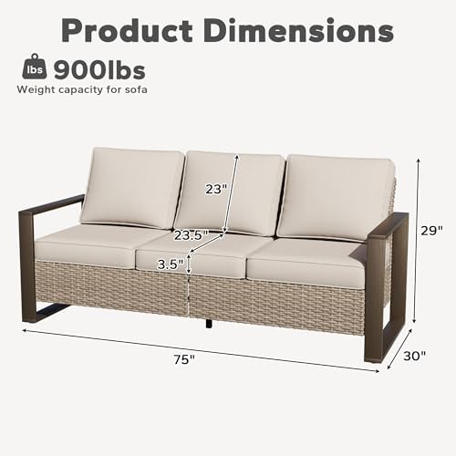 Outdoor Patio Wicker Sofa, 3-Seater Rattan Sofa - Image 2