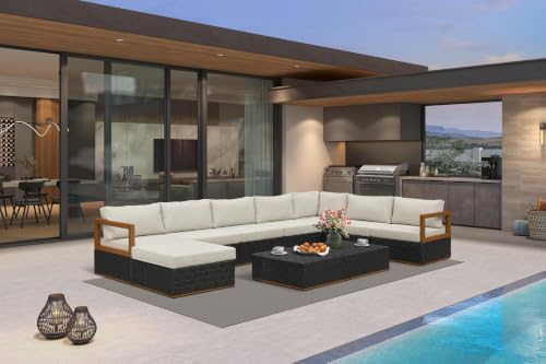 PURPLE LEAF Outdoor Furniture Set 10 Pieces Premium Leather Black by PURPLELEAF