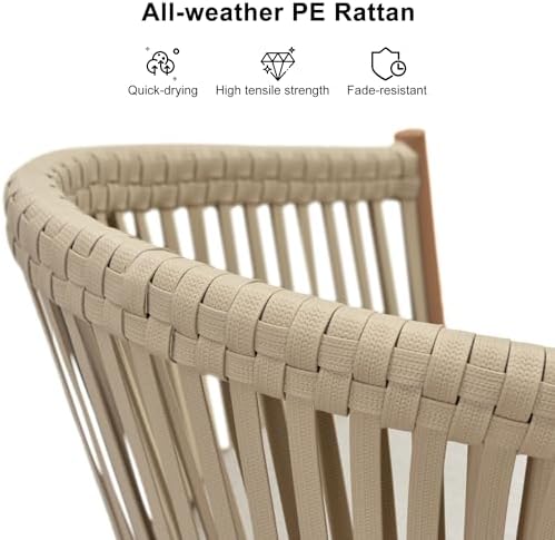 PURPLE LEAF Outdoor Patio Counter Stool Set of 2 Woven Rattan Teak Aluminum - Image 6
