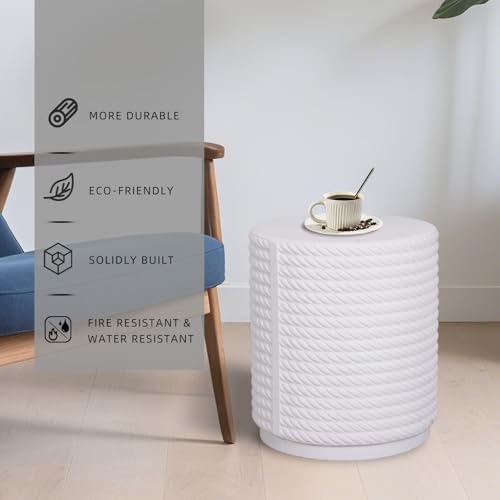 Afterglow Outdoor Round Side Table, 14.6" Retro Modern Fluted Accent End Table - Image 5